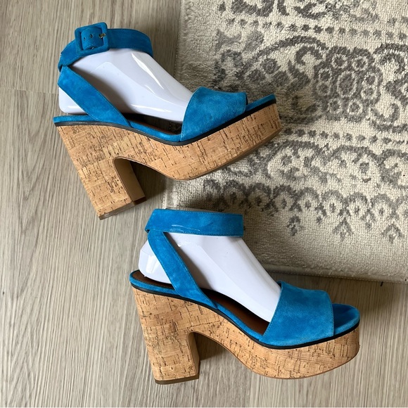 Anthropologie Franco Sarto Franny Platform Sandals‎ 9.5 Blue Cork Chunky Heels - Picture 3 of 11